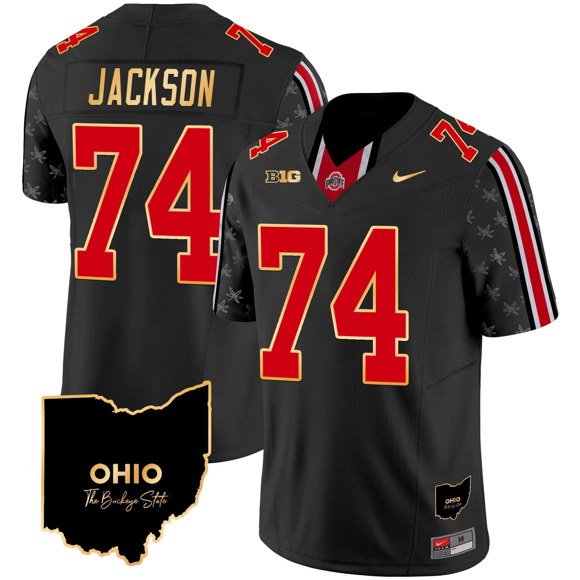 Men Ohio State Buckeyes #74 Jackson Black 2024 Nike Home Patch Gold Trim Vapor Limited NCAA Jersey